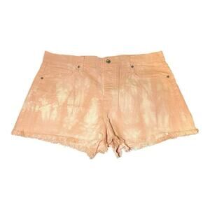 NWT 7 For All Mankind‎ Pink Acid Wash Denim Monroe Raw Cut Off Shorts Size 32